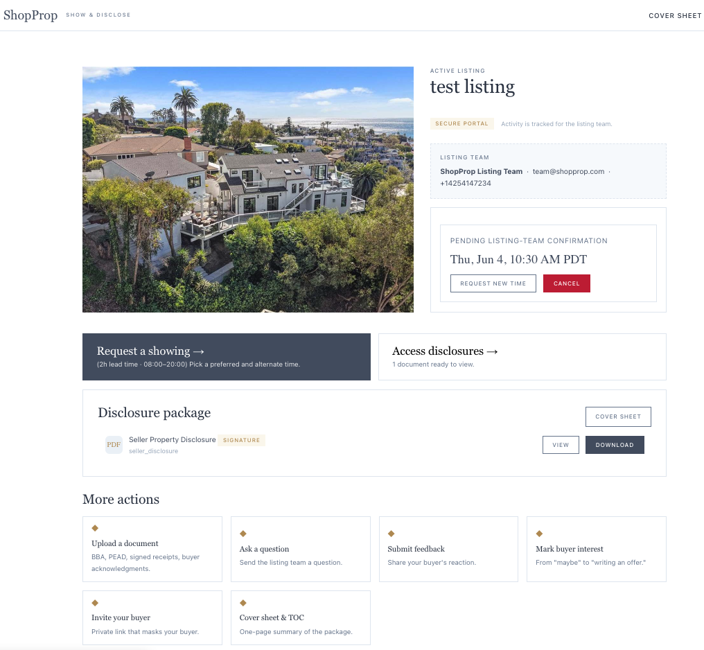 Show & Disclose public buyer-agent portal